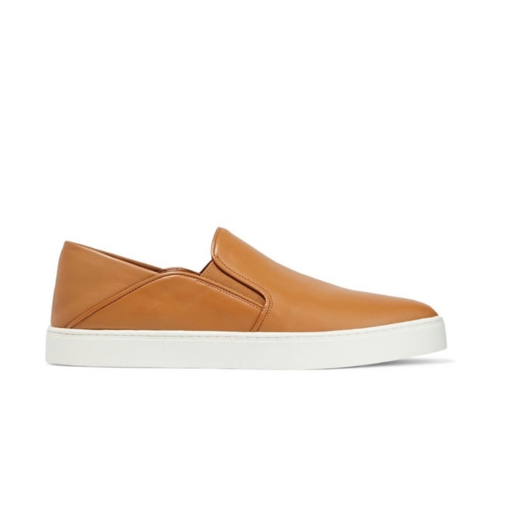 VINCE leather cognac slip on shoes